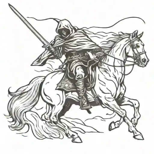 Black ink only. Minimalist grim reaper riding a horse.  tattoo design idea
