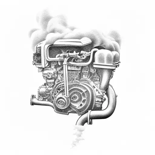 car engine black and white design with clouds or smoke  tattoo design idea