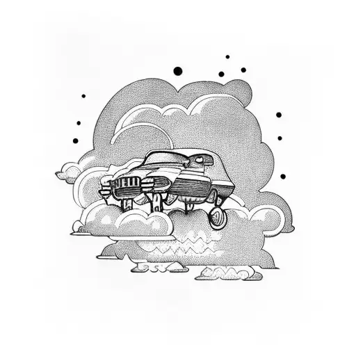lower arm sleeve design with clouds and car related tattoo design idea
