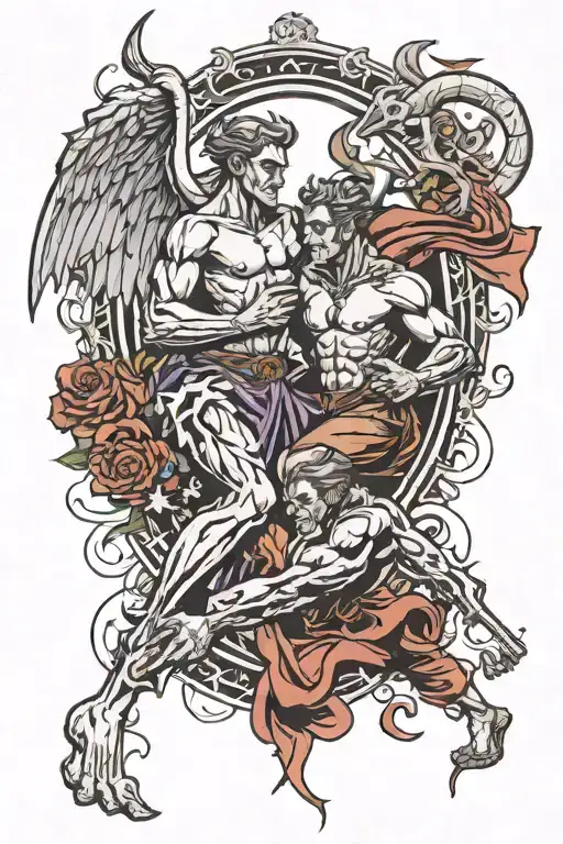 Constantine fighting demons morning glory tattoo design idea