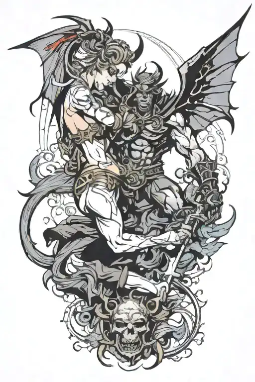 Constantine fighting belile demon girl tattoo design idea