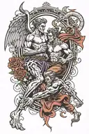 Constantine fighting demons morning glory tattoo design idea