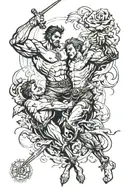 Constantine fighting demons morning glory tattoo design idea