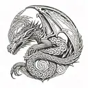celtic dragon sleeping  tattoo design idea
