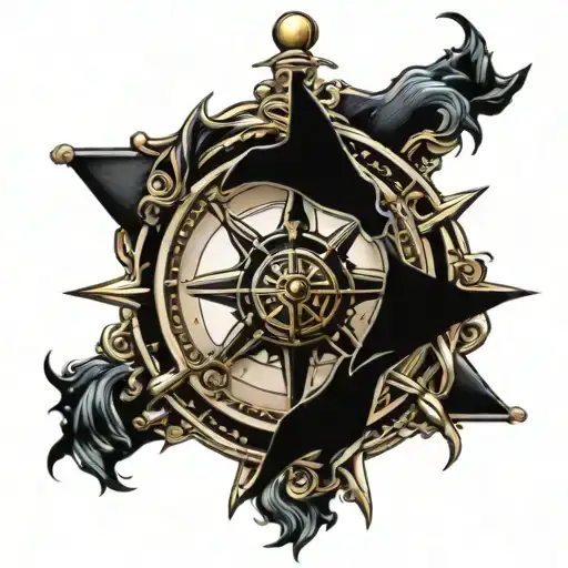 pirate ship compass rose intertwined tattoo design idea