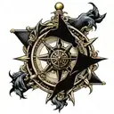 pirate ship compass rose intertwined tattoo design idea