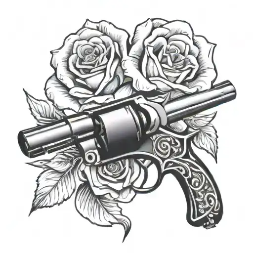 A red rose intertwined with a vintage revolver, symbolizing beauty and danger tattoo design idea
