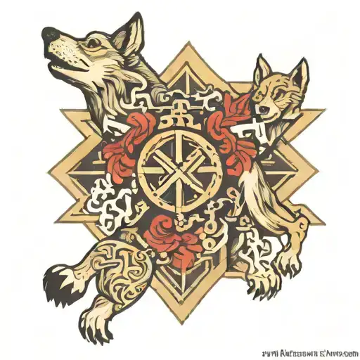 Wolf and jerusalem cross tattoo design idea