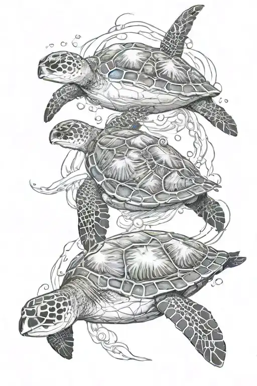 dolphine and sea turtle swimming underwater tattoo design idea