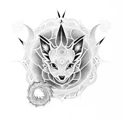 A mesmerizing tattoo featuring a mystical Umbreon with intricate dotwork patterns tattoo design idea