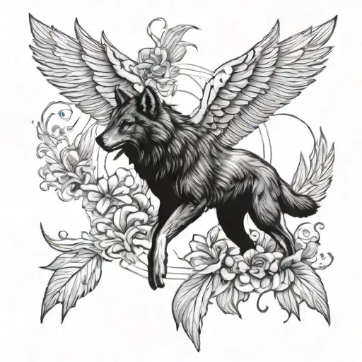 wolf and wings spread tattoo design idea