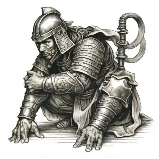 chinese warrior kneeling  tattoo design idea