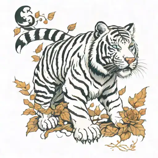 Byakko the white tiger, autumn, metal, wind,  tattoo design idea