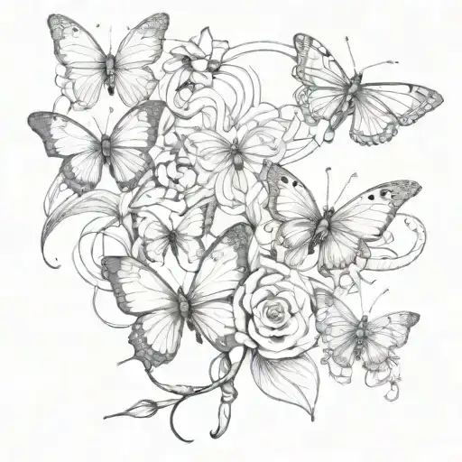 butterflies and snake on the right forearm tattoo design idea