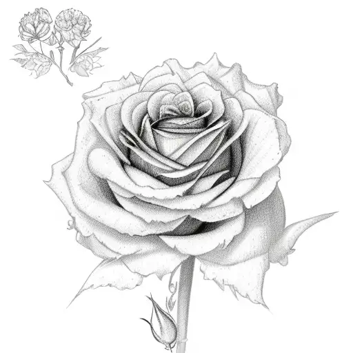 flower bunch, 1 carnation, 1 open rose, 1 closed rose  tattoo design idea