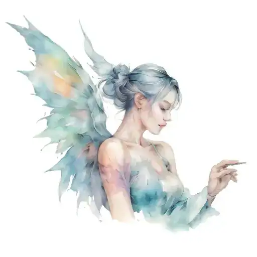 girl with dragon wings made out of shadow  tattoo design idea