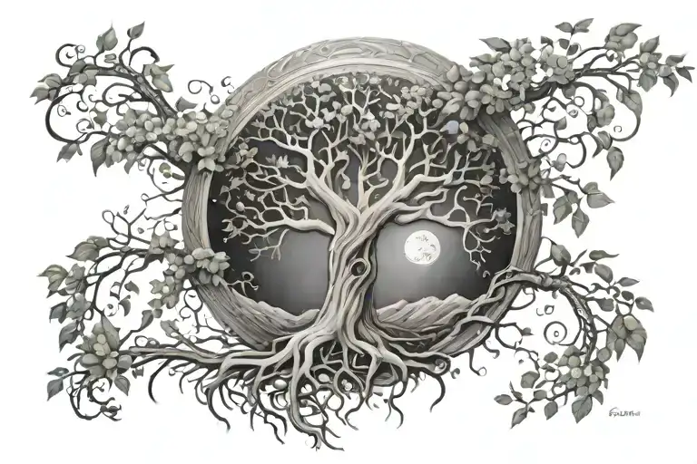 Tree Of Life growing turning from organic tattoo design idea