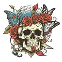 Freedom, skull, butterfly, rose, knife, heart tattoo design idea