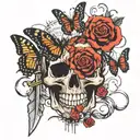 Freedom, skull, butterfly, rose, knife, heart tattoo design idea