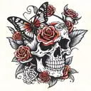 Freedom, skull, butterfly, rose, knife, heart tattoo design idea