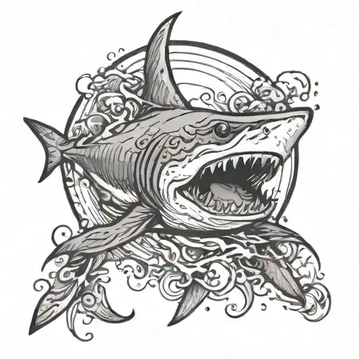 Shark and the sea tattoo design idea