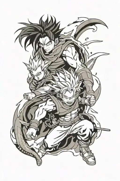 things from black clover, hunterxhunter, dragon ball z, demon slayer, and attack on titan tattoo design idea