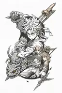 things from black clover, hunterxhunter, dragon ball z, demon slayer, and attack on titan tattoo design idea