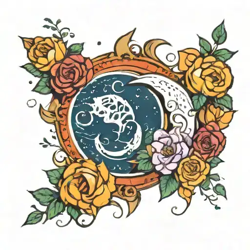 zodiac sign cancer and gemini in moon surrounded tattoo design idea