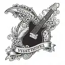 a logo that says ''VLUCHTHEUVEL''. add an old volvo 740, a couple of beers, cigarettes and a broken electric guitar. tattoo design idea