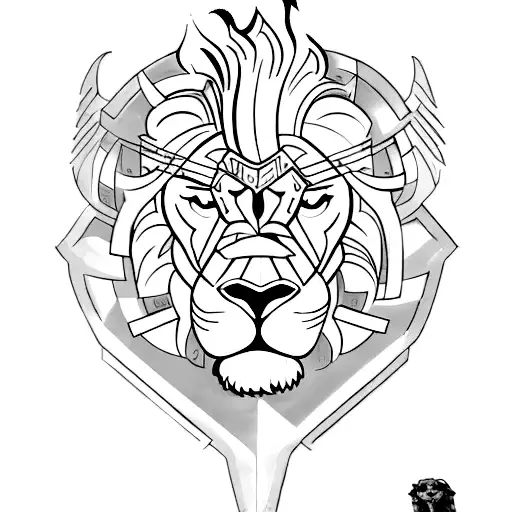 Combine the elements of a Spartan race and a lion in a dynamic and powerful tattoo design. tattoo design idea