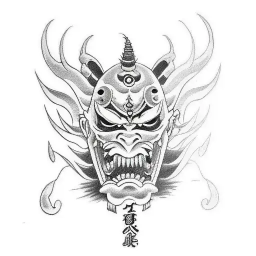 Oni Mask y espada tattoo design idea