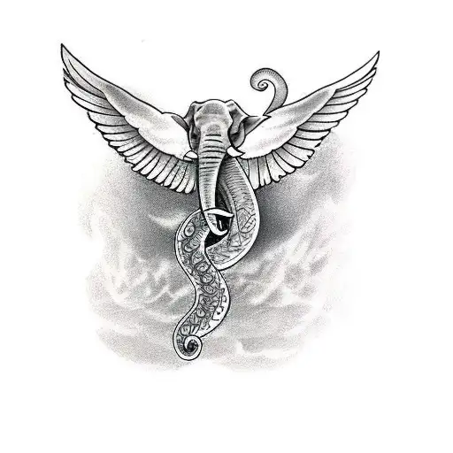 elephant, the wings of a phoenix, and the tail of a snake tattoo design idea
