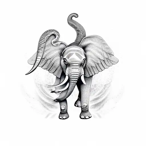 elephant, the wings of a phoenix, and the tail of a snake tattoo design idea