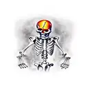 skeleton holding paper which is burnt by phoenix tattoo design idea