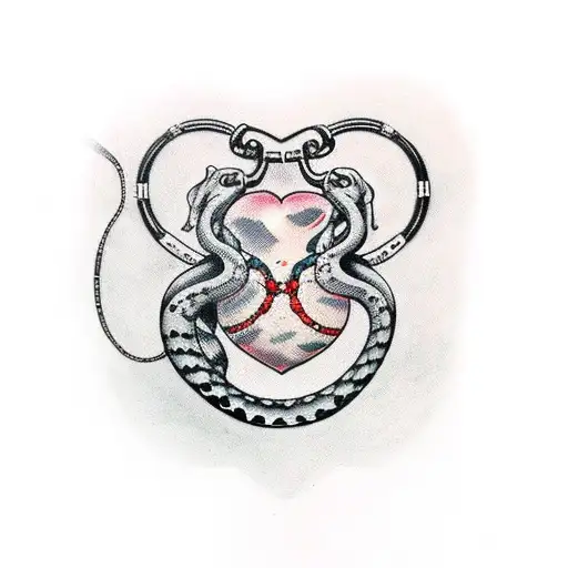 ball python and human heart and harley and chain on chest tattoo design idea