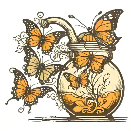 butterflies in a potion bottle memorial piece tattoo design idea