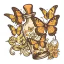 butterflies in a potion bottle memorial piece tattoo design idea