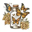 butterflies in a potion bottle memorial piece tattoo design idea
