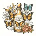 butterflies in a potion bottle memorial piece tattoo design idea