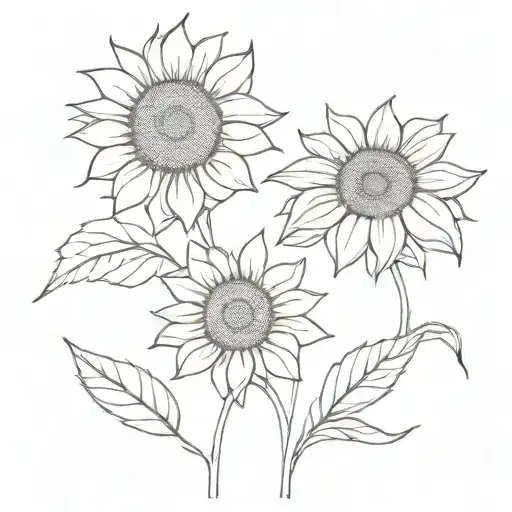 2 sunflowers mother daughter simple line drawing tattoo design idea