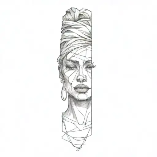a blindfolded women face  tattoo design idea