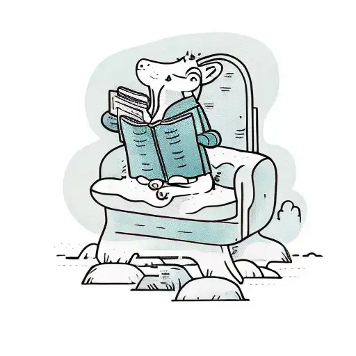 A serene scene of a cardigan-clad figure reading a book by a tranquil lake tattoo design idea