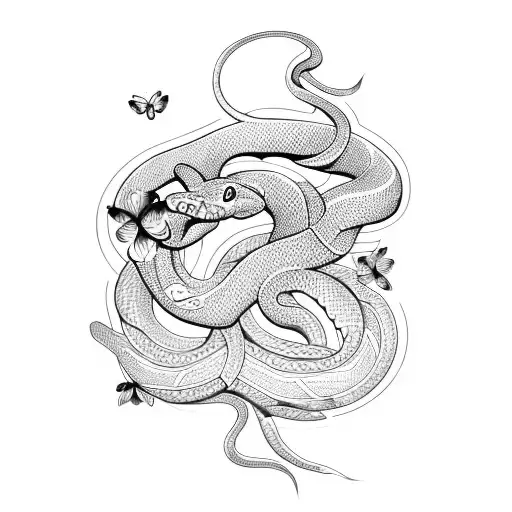 Snake and butterflies  tattoo design idea