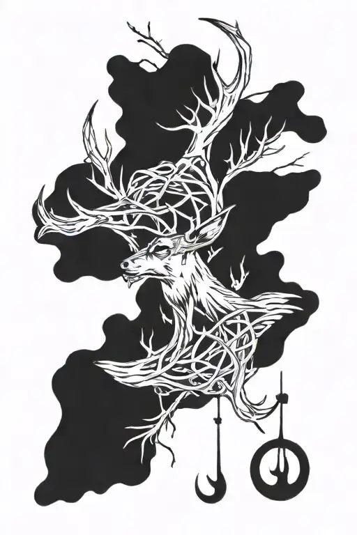 deer antlers. very sentimental. says "Gone Hunting". angel wings.  tattoo design idea