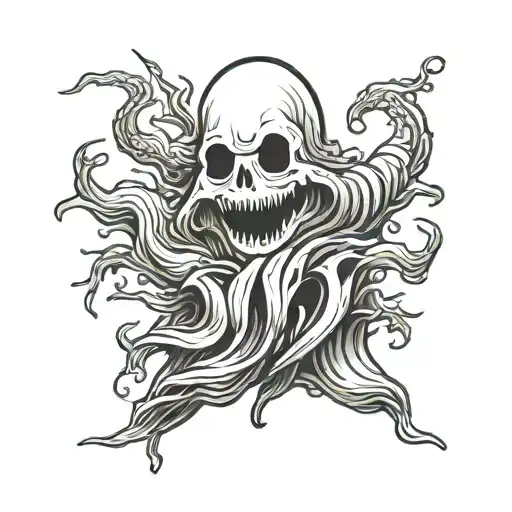 cute ghost with the words Yurei below it tattoo design idea