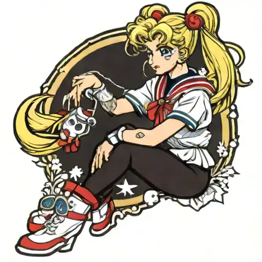 Sailor Moon in a modern streetwear version of her sailor senshi uniform tattoo design idea