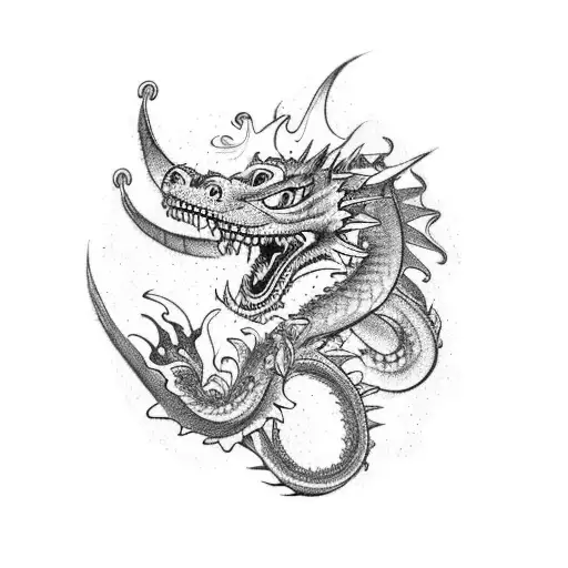 Arm sleeve design with a dragon covered with petunia with a mouse, tiger, and horse in the background tattoo design idea