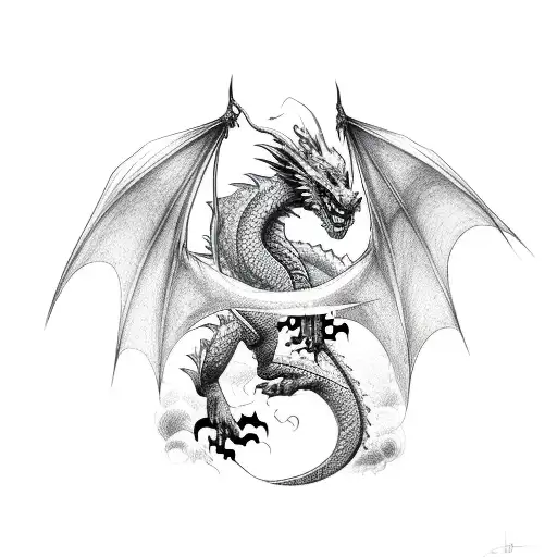 Dragon with cross tattoo design idea