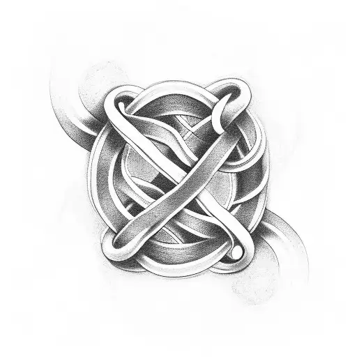 A black and grey tattoo design with a stylized infinity symbol intertwined with the name Evelyn tattoo design idea