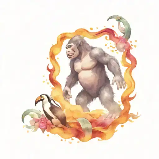 King Kong fighting scrimps the penguin  tattoo design idea